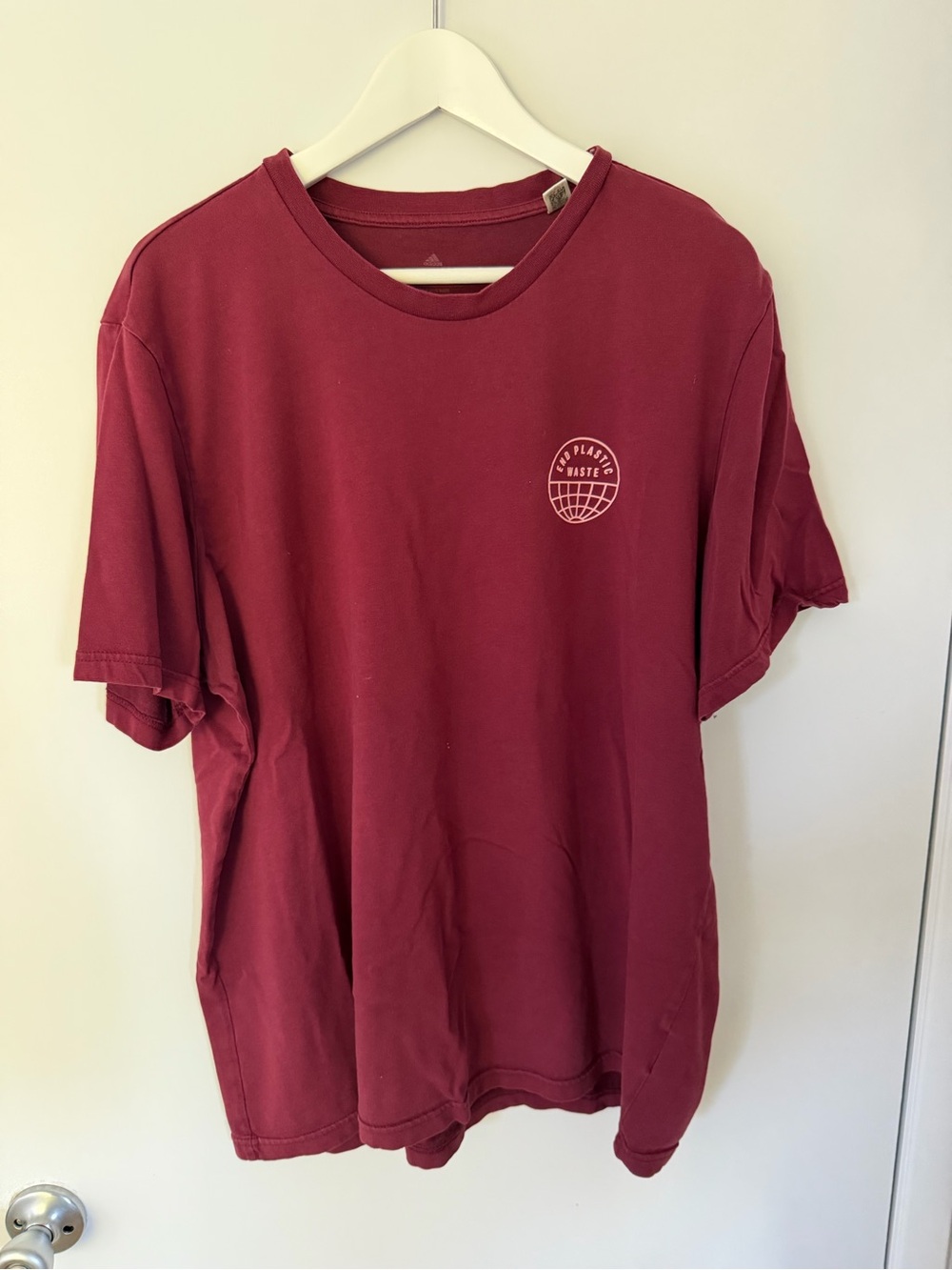 adidas Maroon Short Sleeve Graphic Tee with Small White Logo